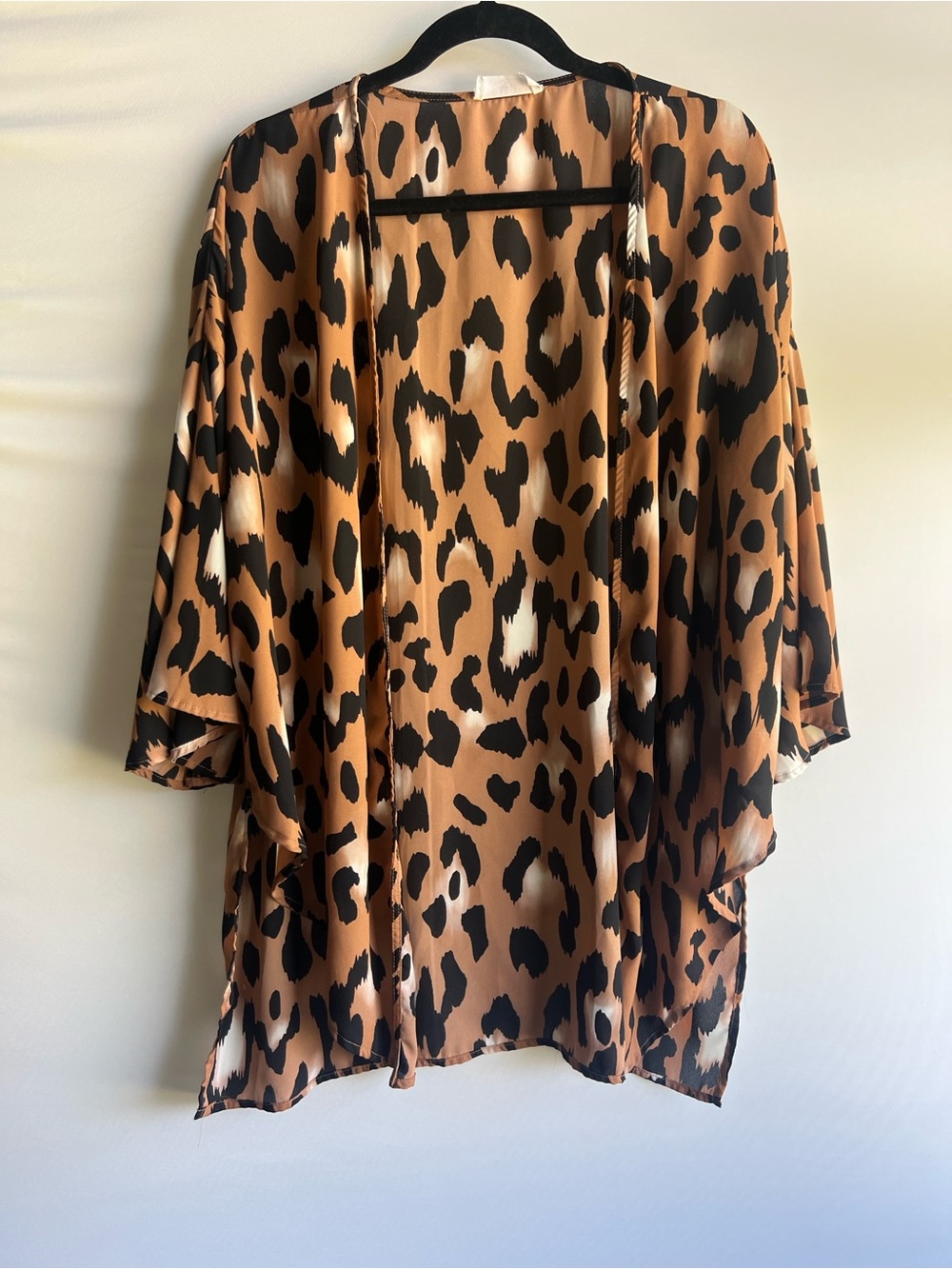 Leopard Print Open Front Kimono - Brown & Black